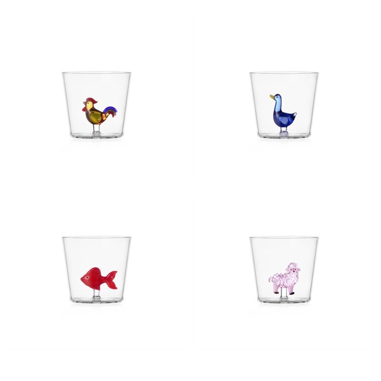 1530DFE117B9EC3E825C69C8B3AC5A61_800000011422-Set-4-Tumbler-Animal-Farm-di-Ichendorf-Zanoletti-1 Set 4 Tumbler Animal Farm in Vetro Borosilicato di Ichendorf - immagine 1