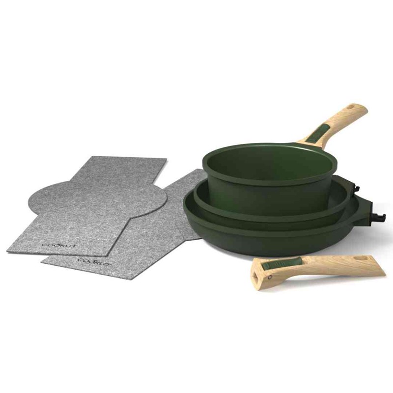 0592978F551DB8E547D2B2E2DA075B06_TRIO_CASSERUOLA_CM.20_PADELLA_CM24_E_PADELLA_CM_28_VERDE_ZANOLETTI_1 Set Cocotte Verde con Casseruola e due Padelle di Cookut - immagine 1