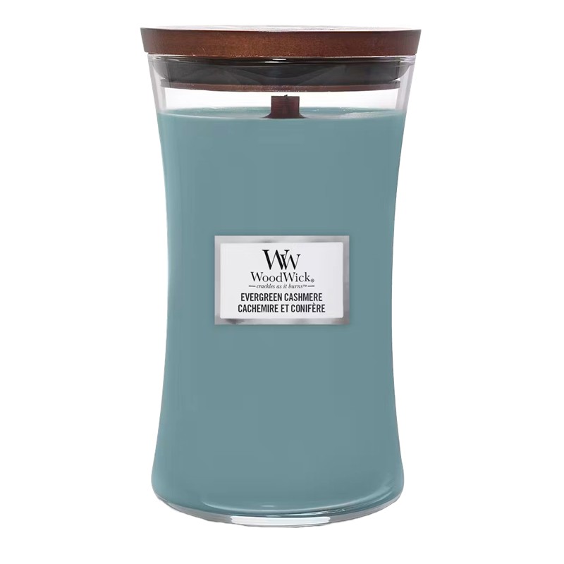 1C030700F8591143EDAB046A5A5D0BD8_5038581155715-Candela_Clessidra_Grande_Evergreen_Cashmere_di_WoodWick-Zanoletti-1 Candela Clessidra Grande Evergreen Cashmere di WoodWick - immagine 1