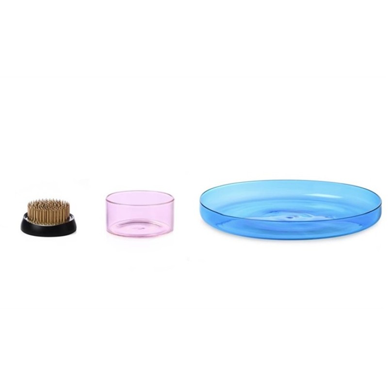 866EBE18375FF4BDCAE9D83BB9870636_8032397061977-vaso_porta_fiori_basso_rosa_e_azzurro-zanoletti Kenzan Set per fiori Vassoi rosa & blu con Flower Frog di Ichendorf - immagine 1
