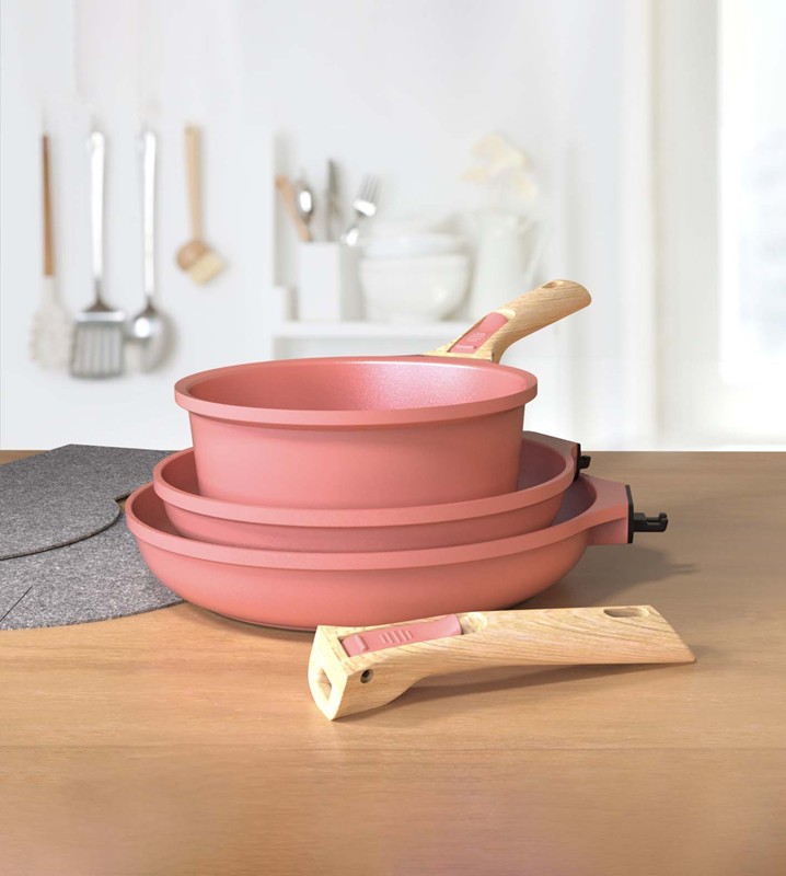 Set Cocotte Rosa con Casseruola e due Padelle di Cookut - immagine 3