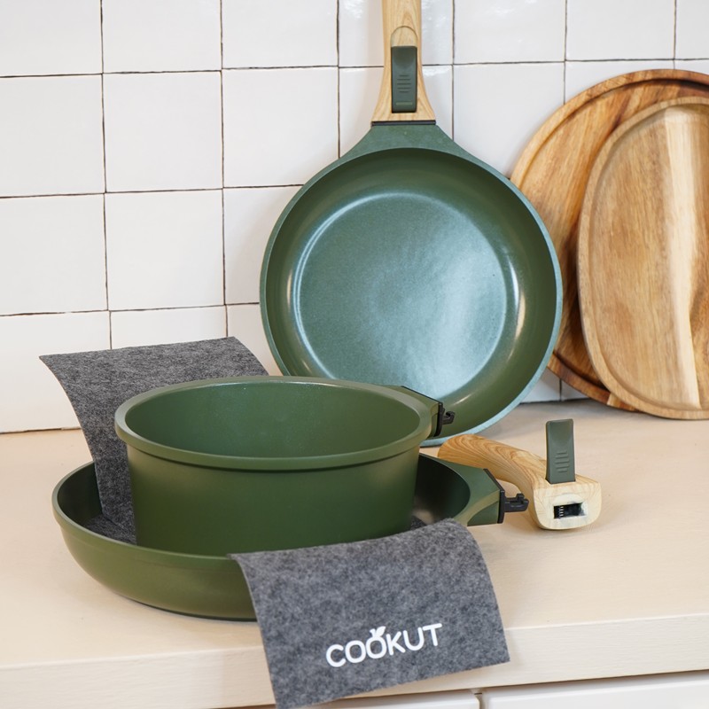 Set Cocotte Verde con Casseruola e due Padelle di Cookut - immagine 3
