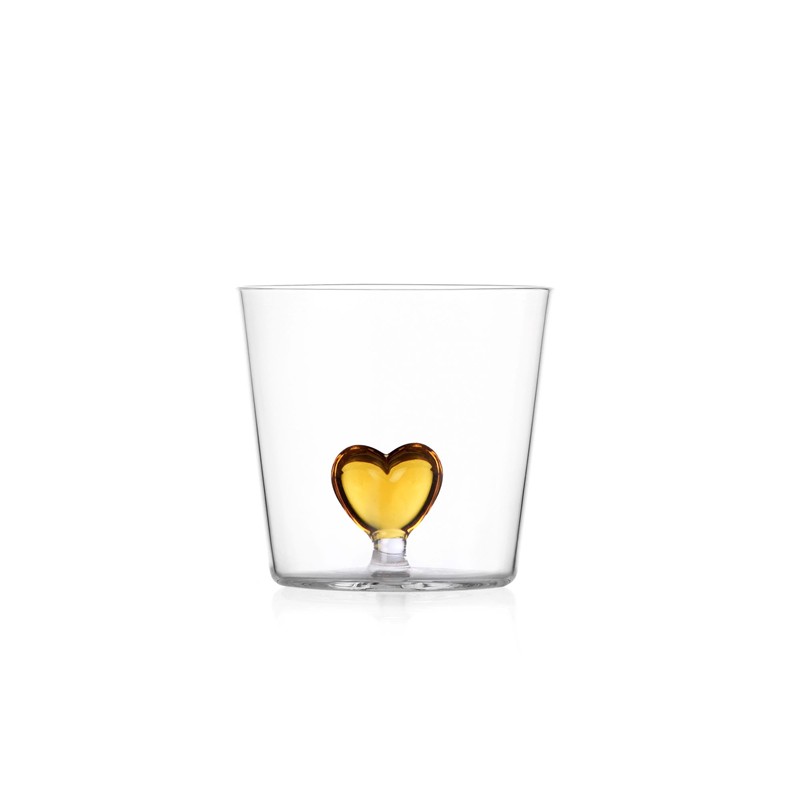 765FE37B58314B70965A7F2EEDA02933_09352391_CUOREyellow_heart Tumbler in Vetro Soffiato Cuore Giallo di Ichendorf - immagine 1