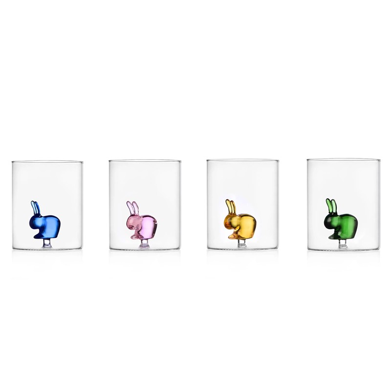 3D888BBA7BA4B882B68088A7E6088C76_800000013718-Set-4-Tumbler-Conigli-Queeboo-di-Ichendorf-Zanoletti-1 Set 4 Tumbler Rabbit Qeeboo in Vetro Borosilicato di Ichendorf Milano - immagine 1